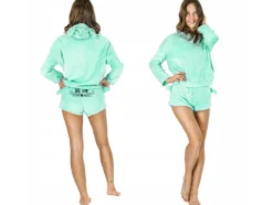 Pyjamasset dam 2-delat bomull blå långärmad tröja + shorts stl L
