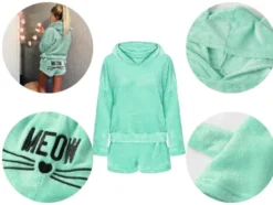 Pyjamasset dam 2-delat bomull blå långärmad tröja + shorts stl L
