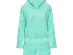 Pyjamasset dam 2-delat bomull blå långärmad tröja + shorts stl L