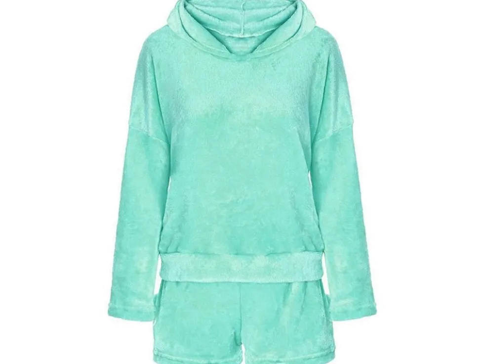 Pyjamasset dam 2-delat bomull blå långärmad tröja + shorts stl L