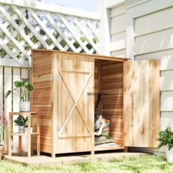 Redskapsbod, trädgårdsskjul, gran, 140x75x157 cm, med sidobord