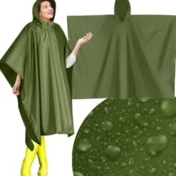Regnponcho PVC grön 127x100 cm unisex med knappar