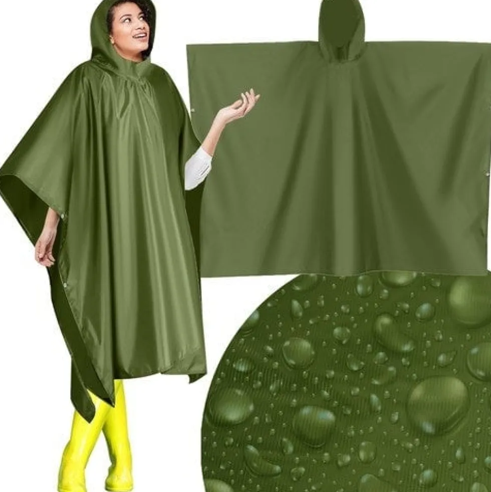Regnponcho PVC grön 127x100 cm unisex med knappar