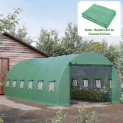 Reservskydd för tunnelväxthus 18 m², 6x3x2 m PE UV-skyddad, vattentät, 12 fönster och rullport grön