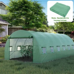 Reservskydd för tunnelväxthus 18 m², 6x3x2 m PE UV-skyddad, vattentät, 12 fönster och rullport grön