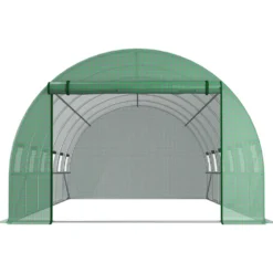 Reservskydd för tunnelväxthus 18 m², 6x3x2 m PE UV-skyddad, vattentät, 12 fönster och rullport grön
