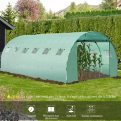 Reservskydd för tunnelväxthus 18 m², 6x3x2 m PE UV-skyddad, vattentät, 12 fönster och rullport grön