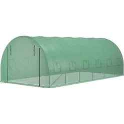 Reservskydd för tunnelväxthus 18 m², 6x3x2 m PE UV-skyddad, vattentät, 12 fönster och rullport grön