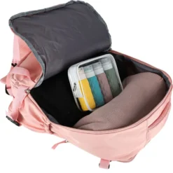 Reseryggsäck rosa 45x30 cm 3 fack med utvidgbart bottenfack