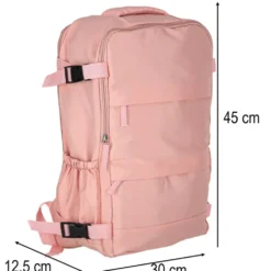 Reseryggsäck rosa 45x30 cm 3 fack med utvidgbart bottenfack