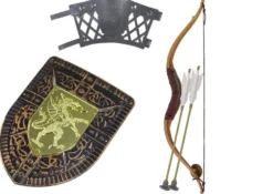 Riddarset leksak barn med svärd, sköld, båge 2 pilar och skydd