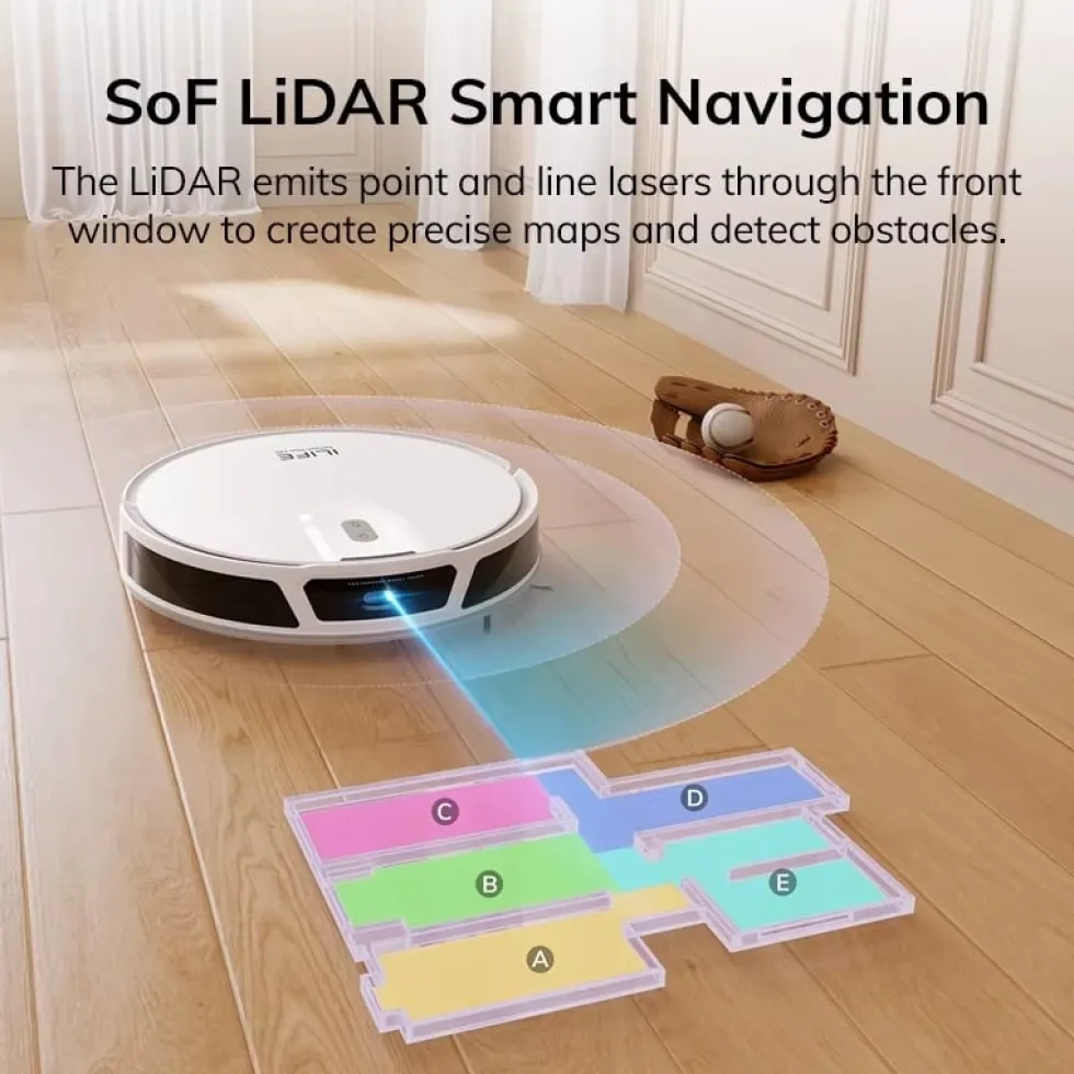 Robotdammsugare V20 med LiDAR-navigering 5000 Pa - Appstyrning och zonstädning - Automatisk mattboost - Självladdande, endast 83 mm hög