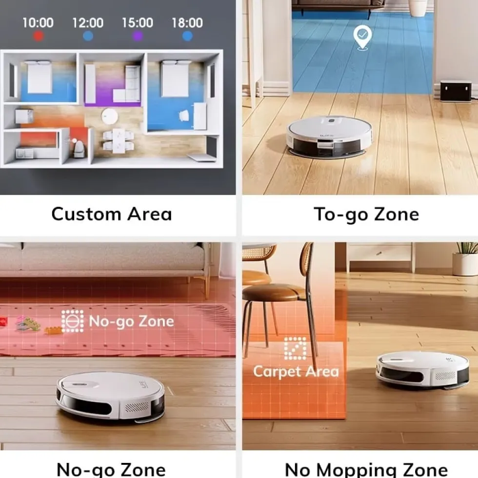 Robotdammsugare V20 med LiDAR-navigering 5000 Pa - Appstyrning och zonstädning - Automatisk mattboost - Självladdande, endast 83 mm hög
