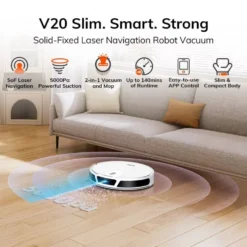 Robotdammsugare V20 med LiDAR-navigering 5000 Pa - Appstyrning och zonstädning - Automatisk mattboost - Självladdande, endast 83 mm hög