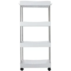 Rullhylla på hjul 4 nivåer vit PP/rostfritt stål 91,5x37x12 cm