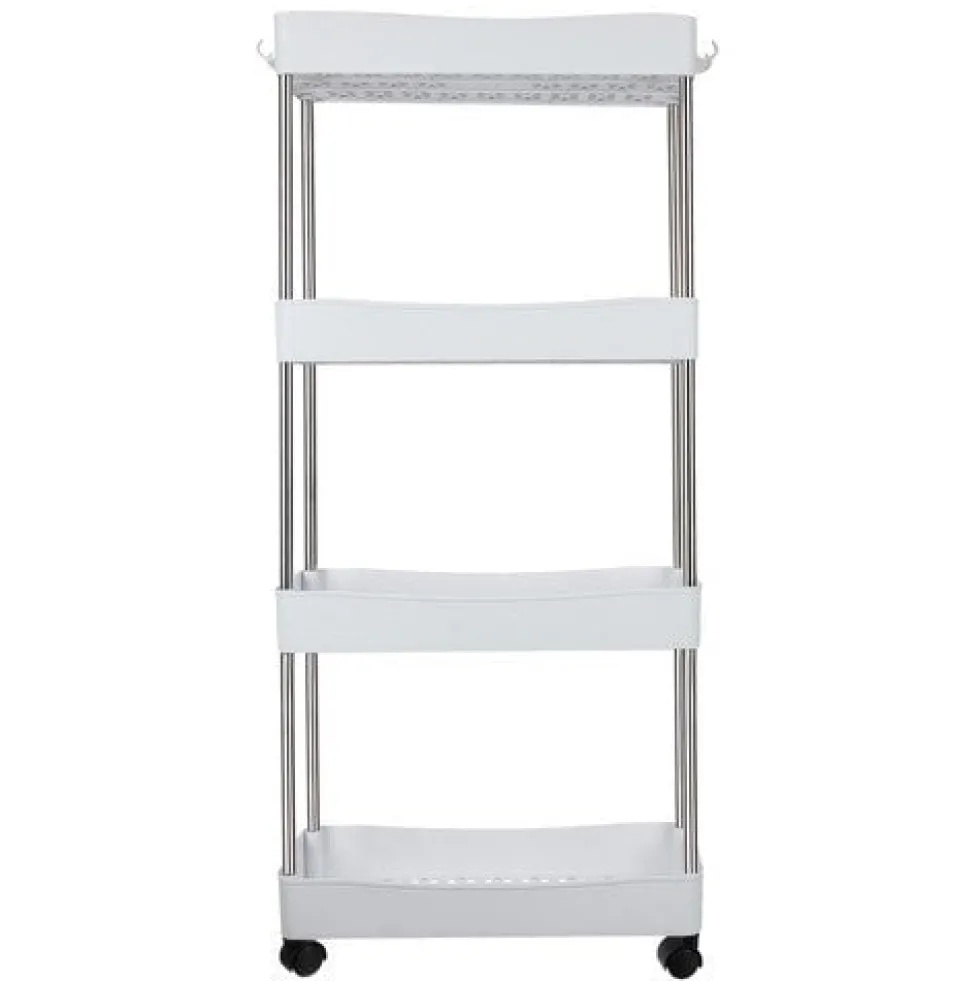Rullhylla på hjul 4 nivåer vit PP/rostfritt stål 91,5x37x12 cm