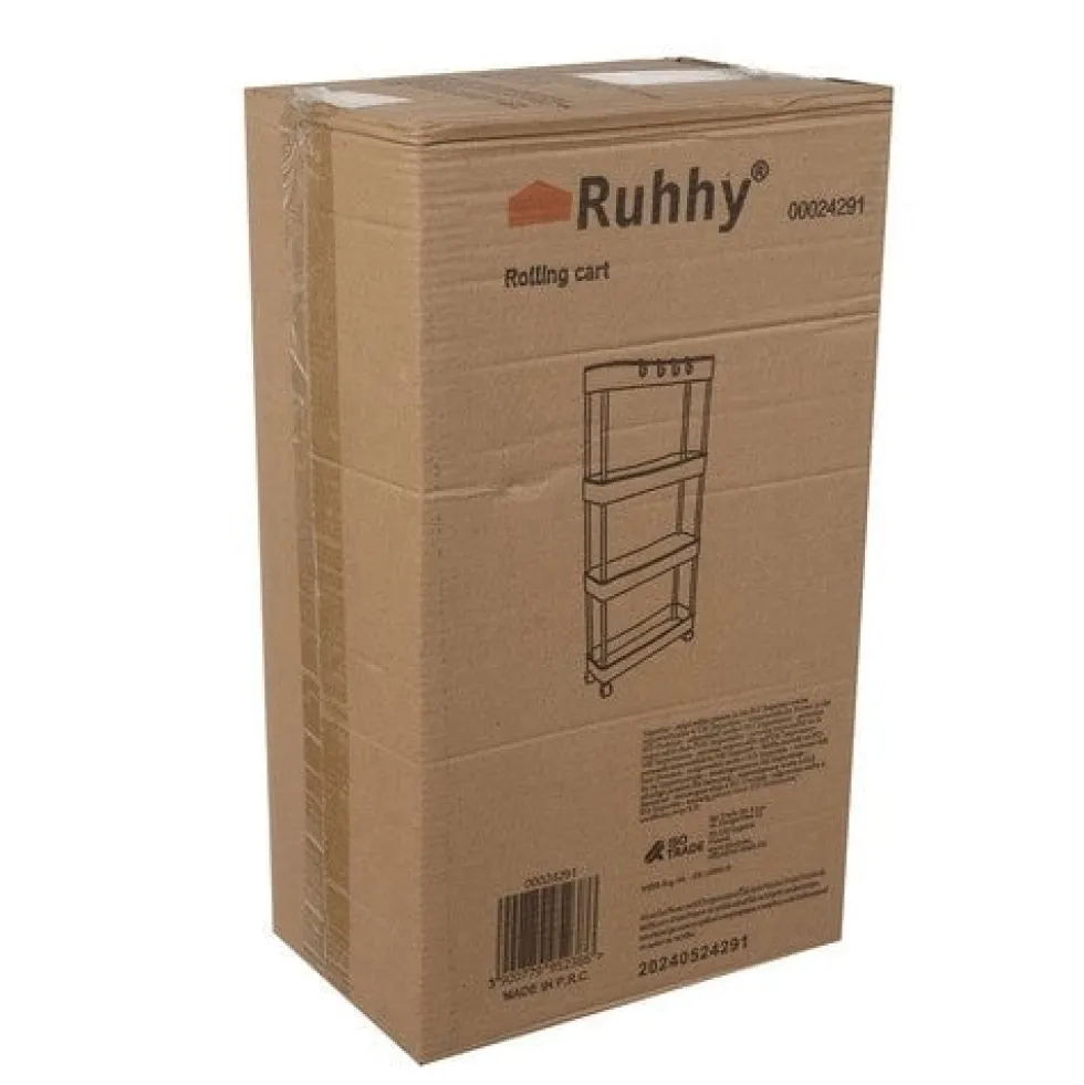 Rullhylla på hjul 4 nivåer vit PP/rostfritt stål 91,5x37x12 cm