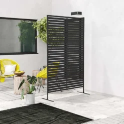 Rumsavdelare i metall för utomhusbruk, lamelldesign, svart, för uteplats, trädgård, balkong