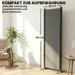 Rumsavdelare med 3 paneler, 260 x 30 cm, fristående, metallskärm, insynsskydd, rumsavdelare för utomhusbruk, mörkgrå