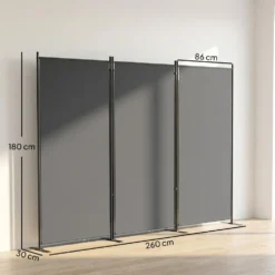 Rumsavdelare med 3 paneler, 260 x 30 cm, fristående, metallskärm, insynsskydd, rumsavdelare för utomhusbruk, mörkgrå