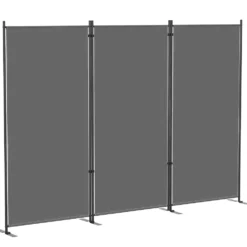 Rumsavdelare med 3 paneler, 260 x 30 cm, fristående, metallskärm, insynsskydd, rumsavdelare för utomhusbruk, mörkgrå