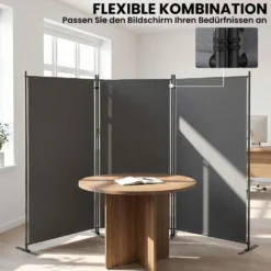 Rumsavdelare med 3 paneler, 260 x 30 cm, fristående, metallskärm, insynsskydd, rumsavdelare för utomhusbruk, mörkgrå