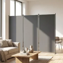 Rumsavdelare med 3 paneler, 260 x 30 cm, fristående, metallskärm, insynsskydd, rumsavdelare för utomhusbruk, mörkgrå