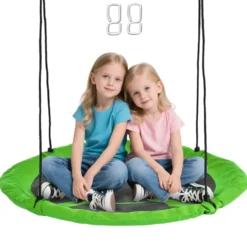 Rund fågelbosgunga Ø110 cm Grön metall epoxi Oxford hög densitet 4 ringar