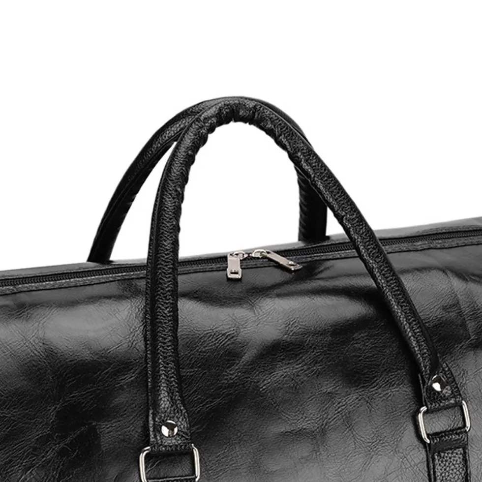 Rymlig Weekendbag med Skofack för Herr, 35L, Vattentålig PU-läder Gymväska, Svart
