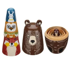 Ryska dockor / Matryoshka i trä med skogsdjur