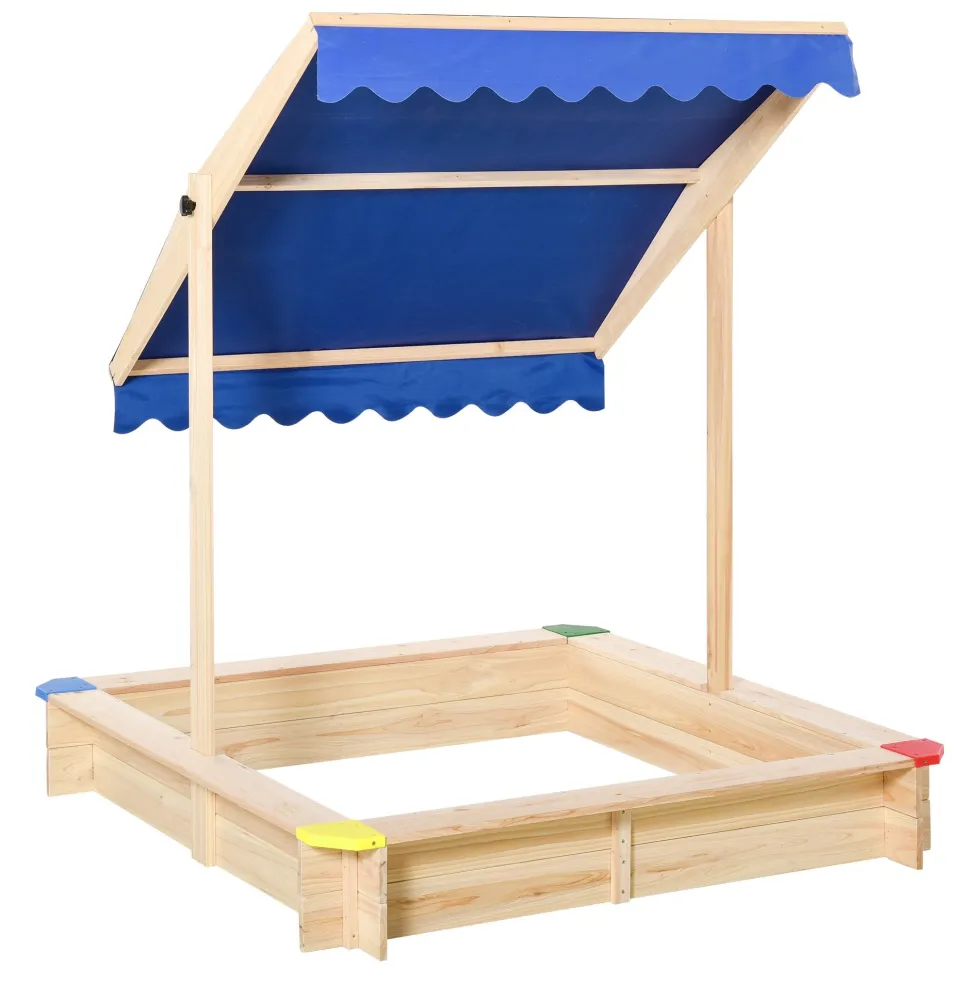 Sandlåda i trä för barn, fyrkantig, 1,2x1,2x1,2m, med justerbart lock och tak av furu
