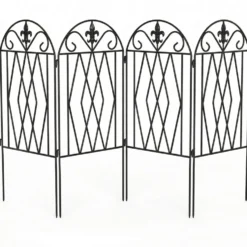 Set med 4 metallstaket 125x56 cm med välvd design, hållbara, enkla att installera för uteplats, gräsmatta, svarta