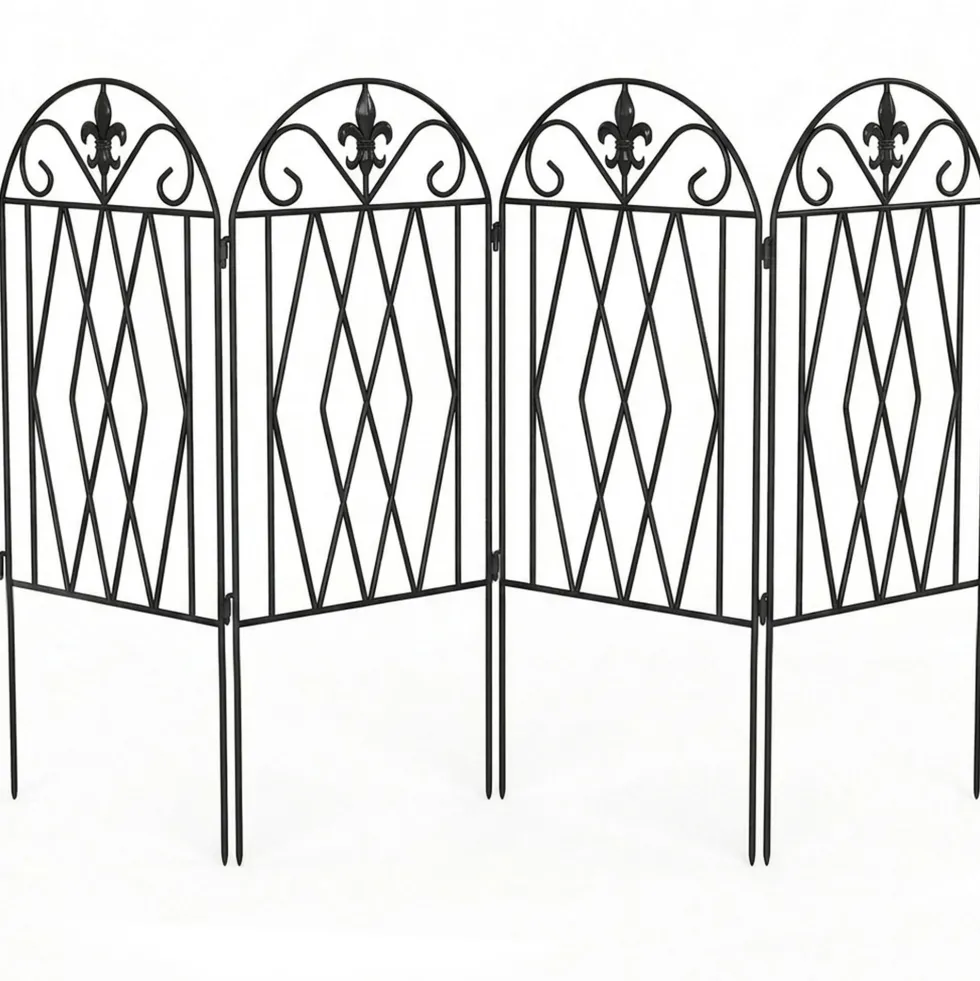 Set med 4 metallstaket 125x56 cm med välvd design, hållbara, enkla att installera för uteplats, gräsmatta, svarta