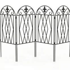Set med 4 metallstaket 125x56 cm med välvd design, hållbara, enkla att installera för uteplats, gräsmatta, svarta