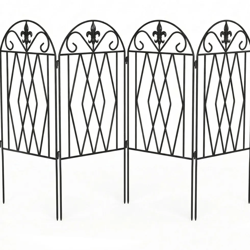 Set med 4 metallstaket 125x56 cm med välvd design, hållbara, enkla att installera för uteplats, gräsmatta, svarta