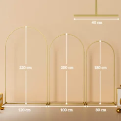 Set med 3 rosenträdgårdsbågar i metall, 220/200/180 cm, pulverlackerade, för uteplats, guld
