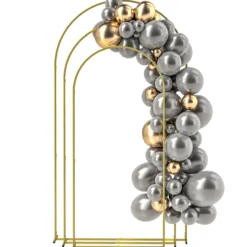 Set med 3 rosenträdgårdsbågar i metall, 220/200/180 cm, pulverlackerade, för uteplats, guld