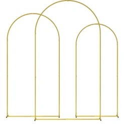 Set med 3 rosenträdgårdsbågar i metall, 220/200/180 cm, pulverlackerade, för uteplats, guld