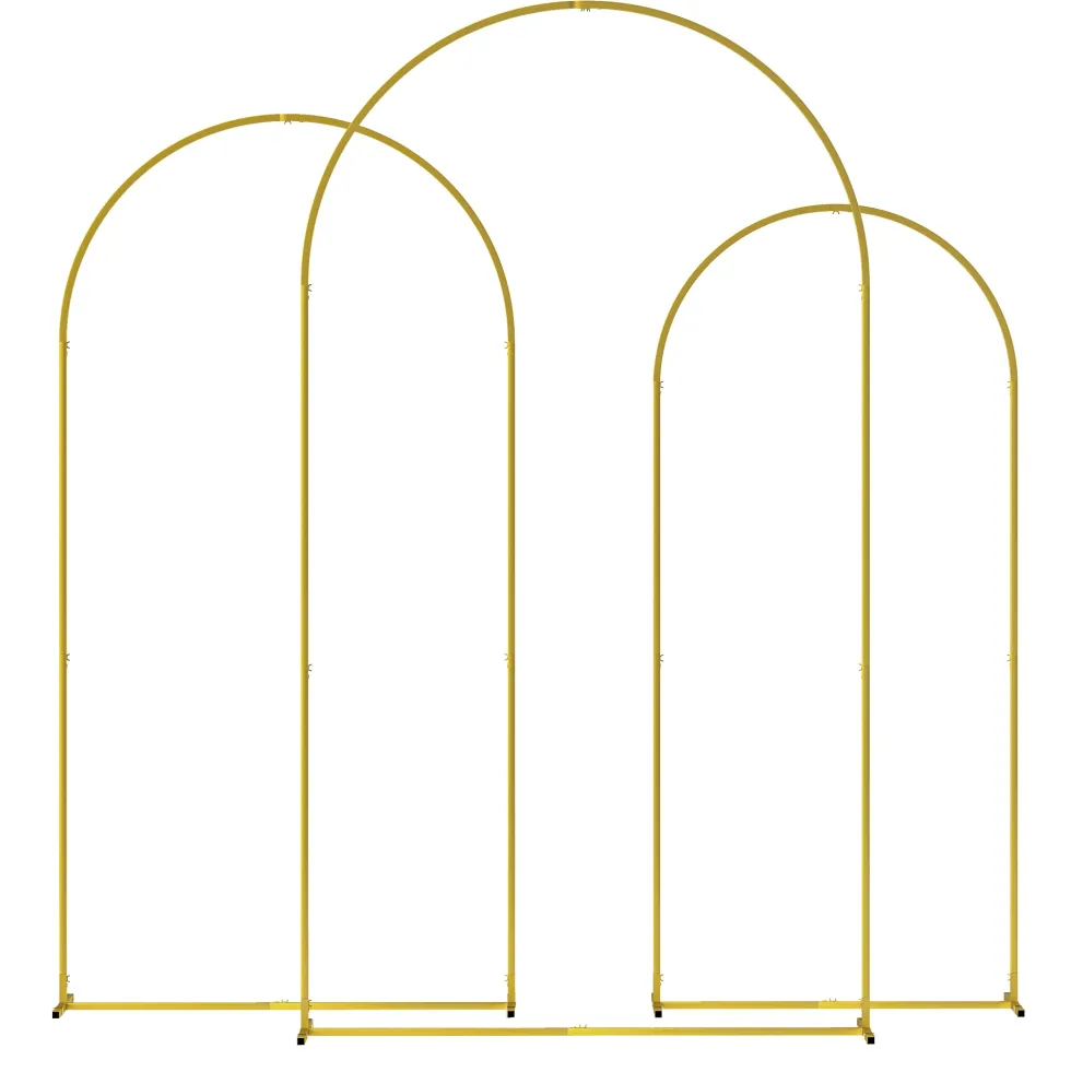 Set med 3 rosenträdgårdsbågar i metall, 220/200/180 cm, pulverlackerade, för uteplats, guld