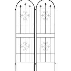 Set med 2 spaljéer i stål för blommor och växter på uteplatsen, svarta, 50x180 cm