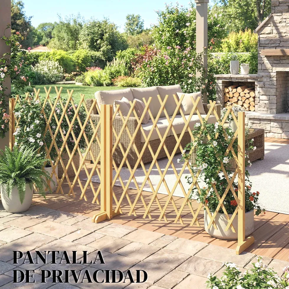 Set med 2 utdragbara träpaneler för utomhusbruk, för terrassdekoration, 180x30x103 cm, naturfärgad