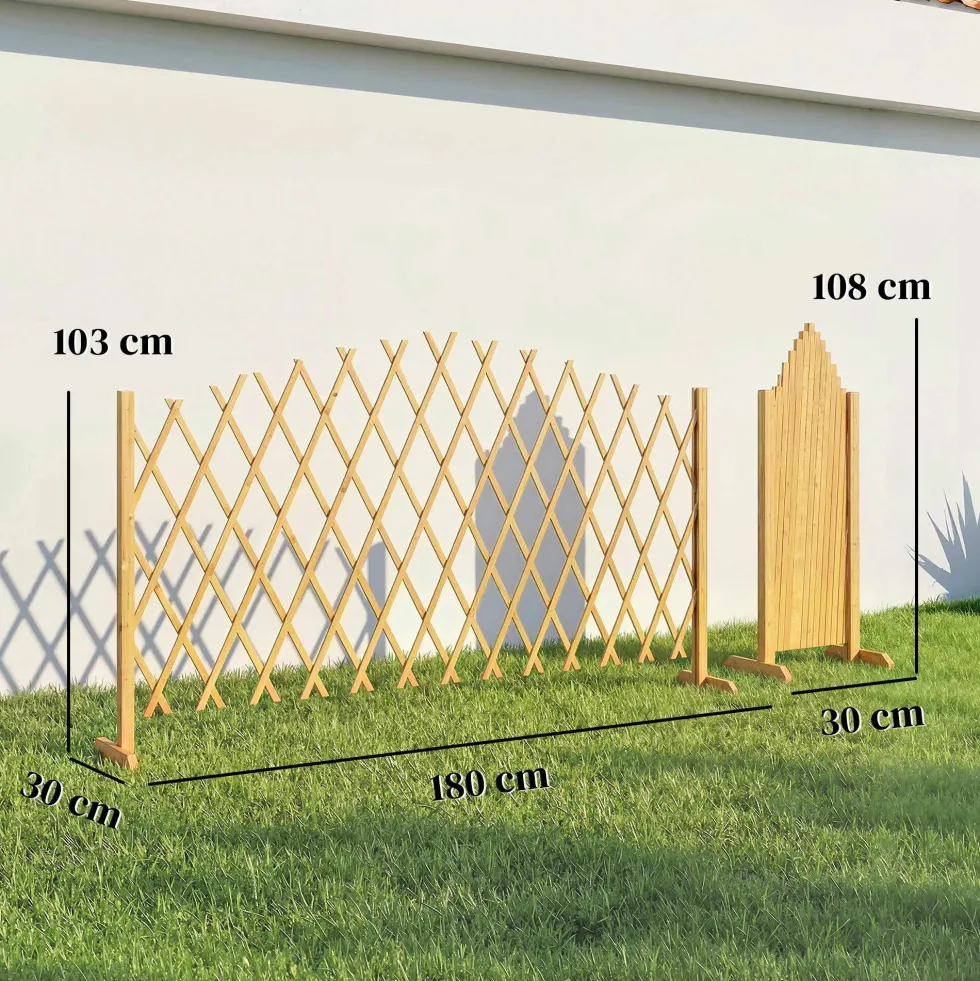 Set med 2 utdragbara träpaneler för utomhusbruk, för terrassdekoration, 180x30x103 cm, naturfärgad