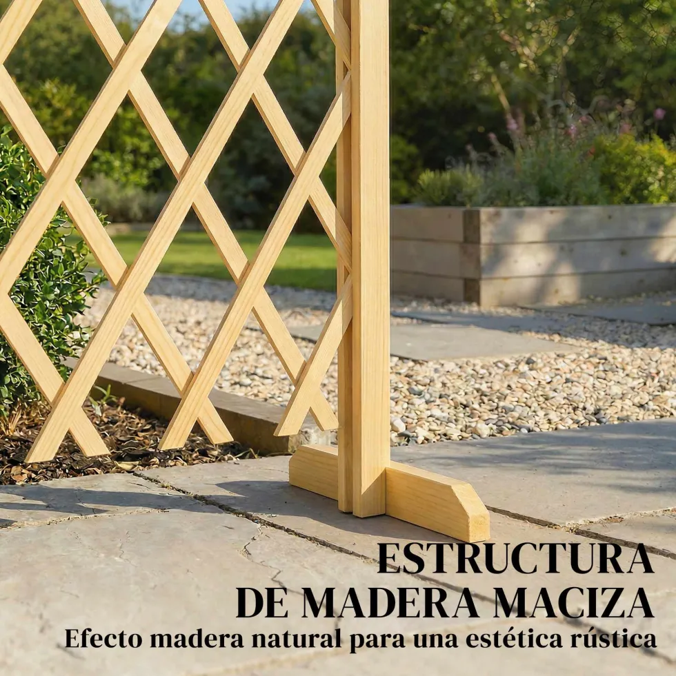Set med 2 utdragbara träpaneler för utomhusbruk, för terrassdekoration, 180x30x103 cm, naturfärgad