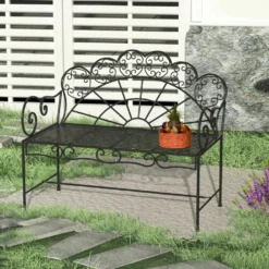 2-sits trädgårdsbänk, robust, rostfri, 107x55,5x92cm, svart, parkbänk för terrass och trädgård