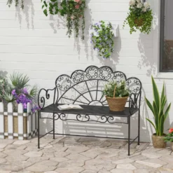 2-sits trädgårdsbänk, robust, rostfri, 107x55,5x92cm, svart, parkbänk för terrass och trädgård
