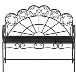 2-sits trädgårdsbänk, robust, rostfri, 107x55,5x92cm, svart, parkbänk för terrass och trädgård