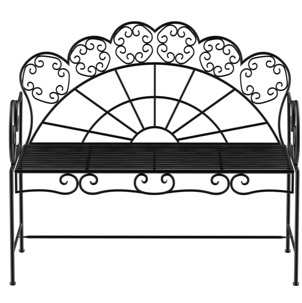 2-sits trädgårdsbänk, robust, rostfri, 107x55,5x92cm, svart, parkbänk för terrass och trädgård