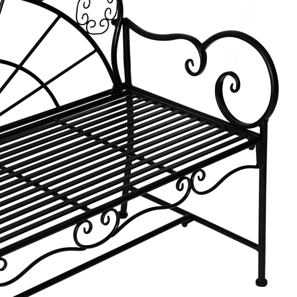 2-sits trädgårdsbänk, robust, rostfri, 107x55,5x92cm, svart, parkbänk för terrass och trädgård
