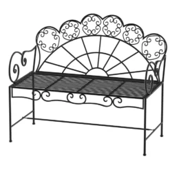 2-sits trädgårdsbänk, robust, rostfri, 107x55,5x92cm, svart, parkbänk för terrass och trädgård