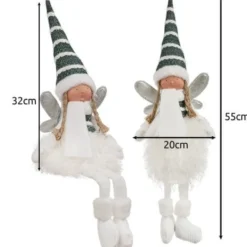 Sittande julälva dekoration 32 cm vit/mörkgrön med glittriga vingar